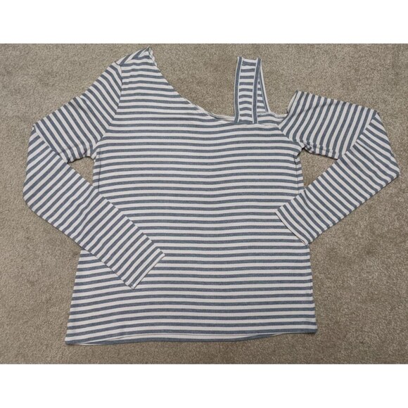 Cabi #4568 Dare Tee Style Gray & Off white Stripe Rib Knit Top Size Medium - Picture 4 of 7